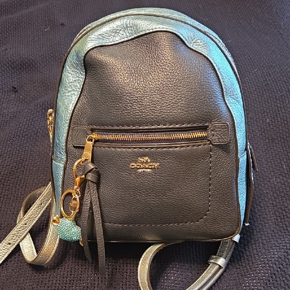 Coach Handbags - Coach Andi Convertible Black & Metallic Blue Colorblock Leather Backpack
